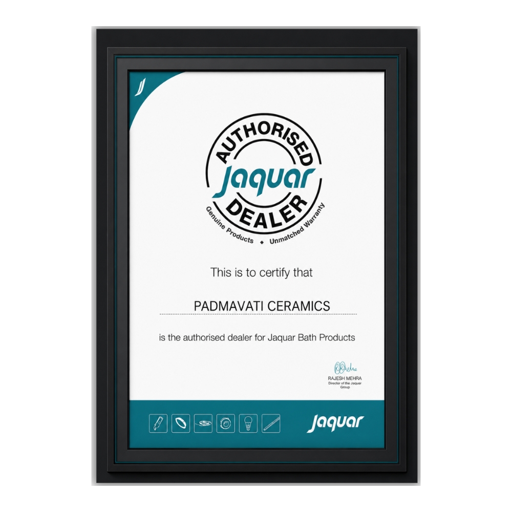 Jaquar certificate: This is to certify that PADMAVATI CERAMICS is the authorised dealer for Jaquar Bath Products